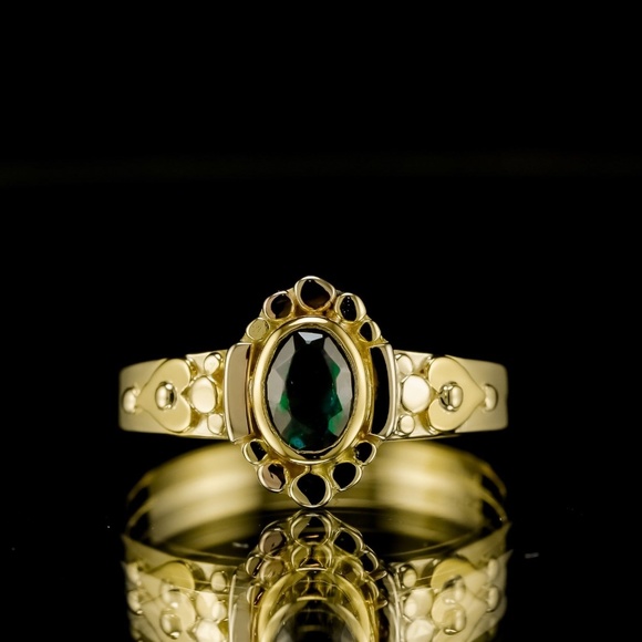 Rare!! Antique natural bottle green tourmaline 18K Gold - Picture 2 of 6